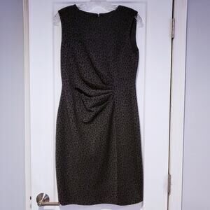 Tahari Leopard Print Ruched Draped Sheath Midi Dress Black Gray Size 8